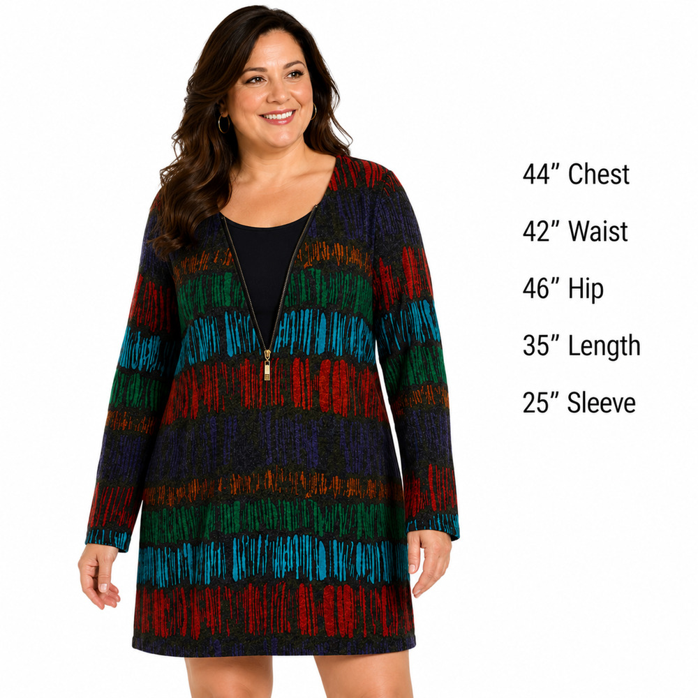 Aryeh Sweater Knit Long Sleeve Mini Short Dress Colorful Print Acrylic sz XL